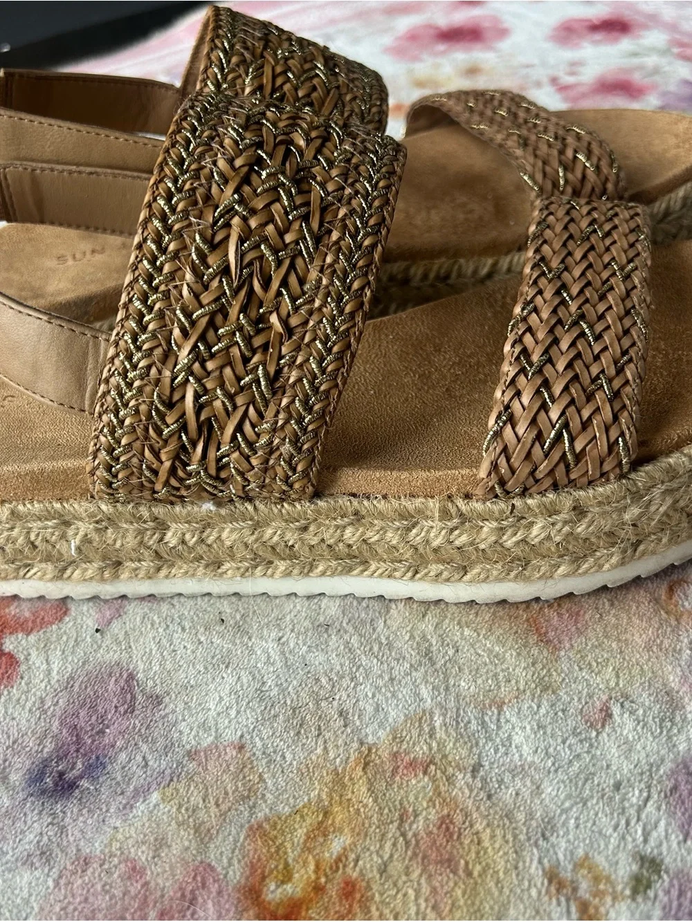 Braided Espadrille Platform Sandals in Tan